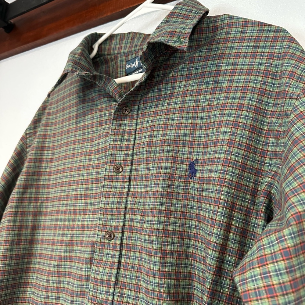 Ralph Lauren Green Plaid Button-Down Shirt with Navy Pony